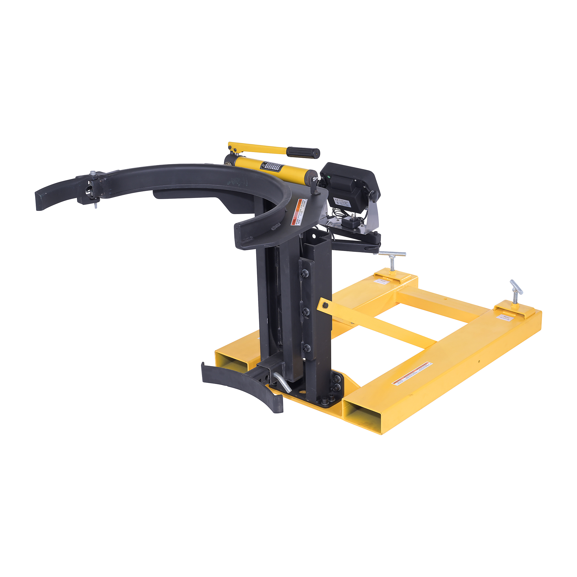 Vestil Steel Fork Mounted Drum Gripper with LED Scale — 55 Gallon, 700 lb. Capacity, 65-1/8in. x 31in. x 32-1/2in., Yellow/Black, Model# DGPS-55-SCL